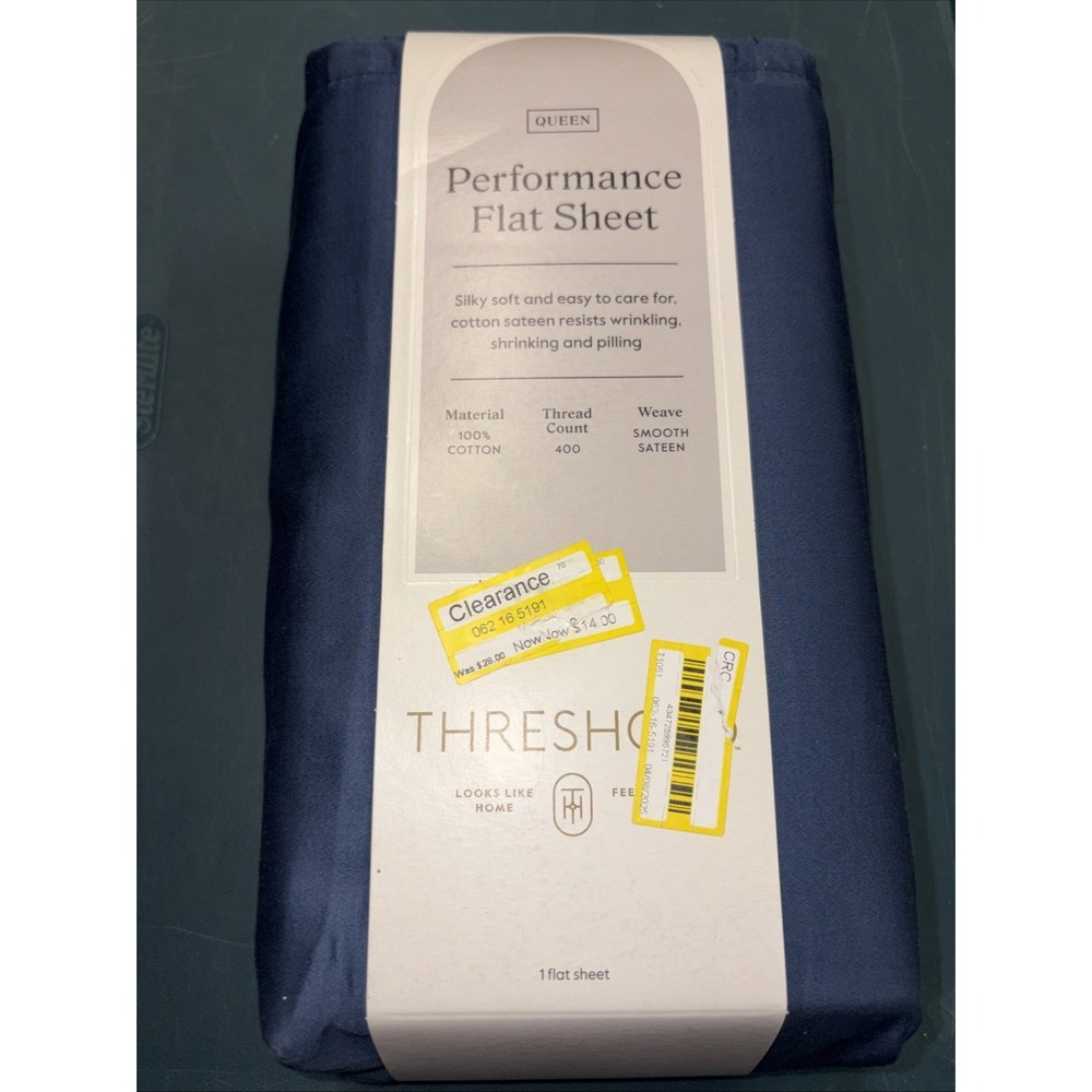 Threshold Queen Size 400 Thread Count Performance Flat Sheet -‎ Metallic Blue